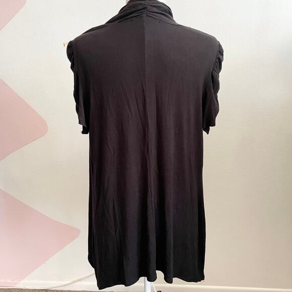 Black Short Sleeve Cardigan Knit Top Vintage Gothic Minimalist Large - Picture 3 of 7